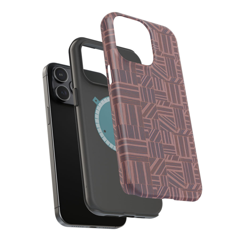 Impact Resistant Iphone 17 Pro Max Case - MagSafe Dual-Layer Geometric Brown Design