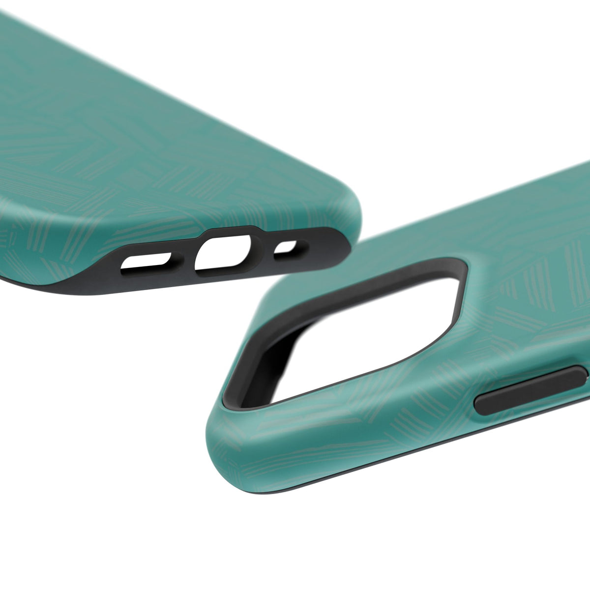 Magnetic Impact-Resistant Phone Case — Teal Geometric Protective Cover, magnetic iphone 18 pro case close-up triple-camera opening