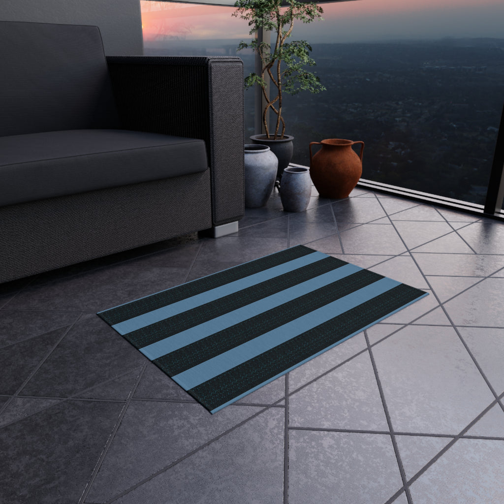 Striped Outdoor Rug — Blue & Black Patio Mat