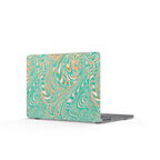 Marbled Teal Matte MacBook Case showcasing a captivating swirl pattern, designed as a scratch-resistant MacBook cover for creative professionals.