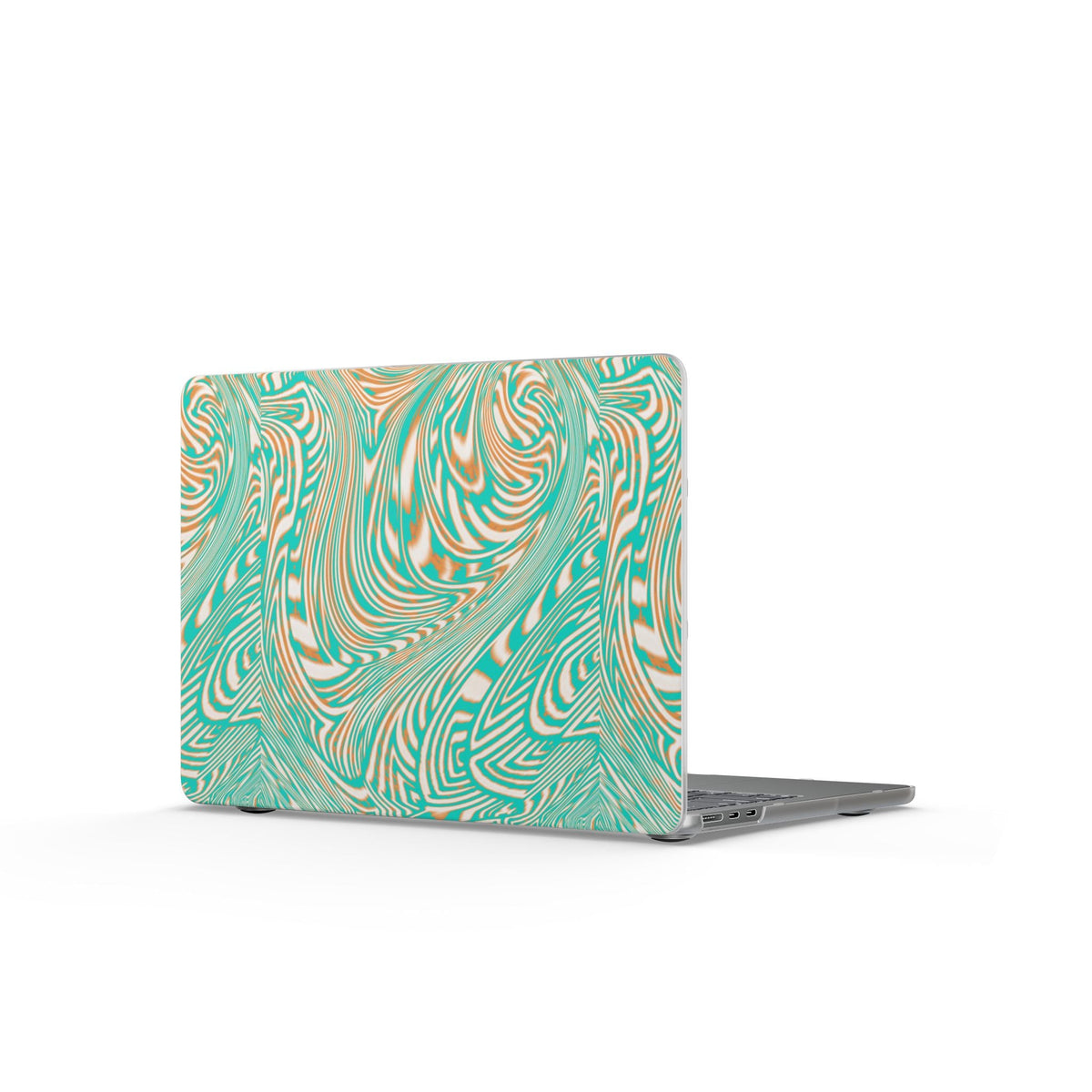 Marbled Teal Matte MacBook Case showcasing a captivating swirl pattern, designed as a scratch-resistant MacBook cover for creative professionals.