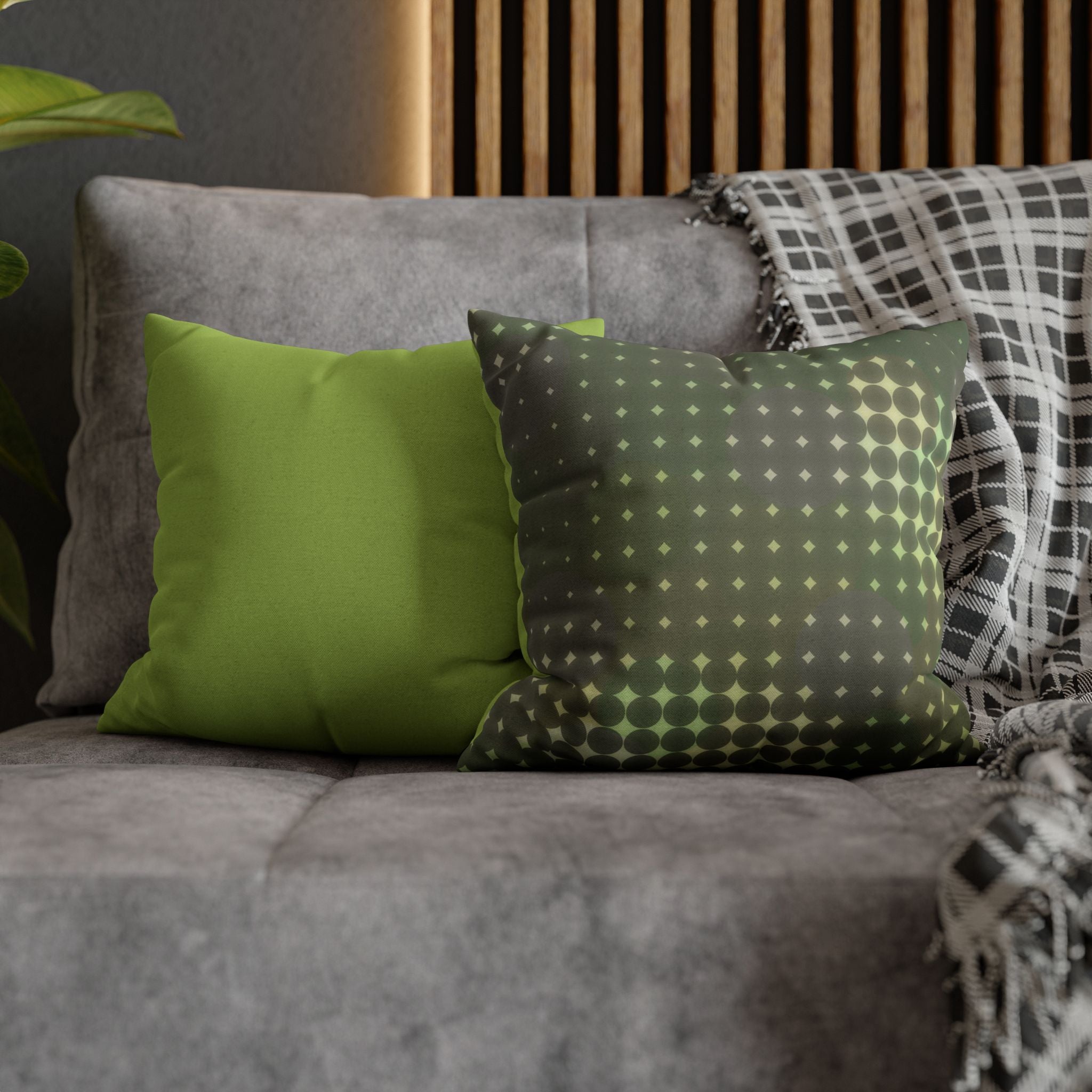 Green Retro Dot Decorative Pillowcase — Spun Polyester Square Throw Pillow Cover