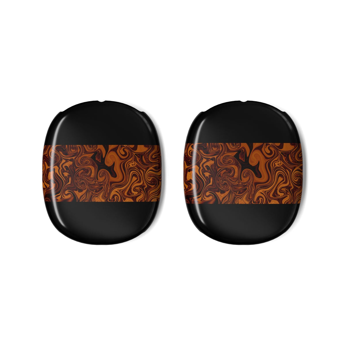 AirPods Max Lightweight Shell Case - Brown Swirl Marble Stripe, Scratch-Resistant, Durable Protection displayed as matching earcup covers; Apple Airpods Max 2 lightweight shell with durable scratch-resistant finish.