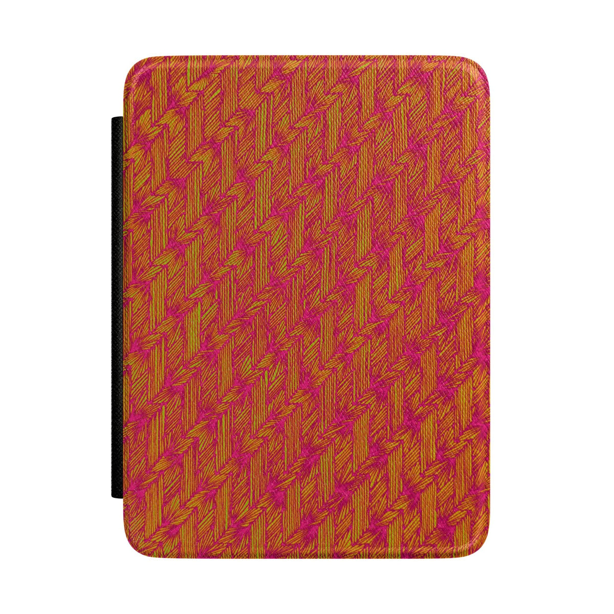 Kindle Case — Warm Herringbone Pattern Protective Cover featuring a bright pink and orange textured design, perfect for book lovers and those looking for a stylish kindle case. This kindle case with strap provides a cozy vibe for reading on the go, making it an ideal everyday carry and gift for readers. Enjoy a blend of functionality and style with this elegant ebook sleeve.
