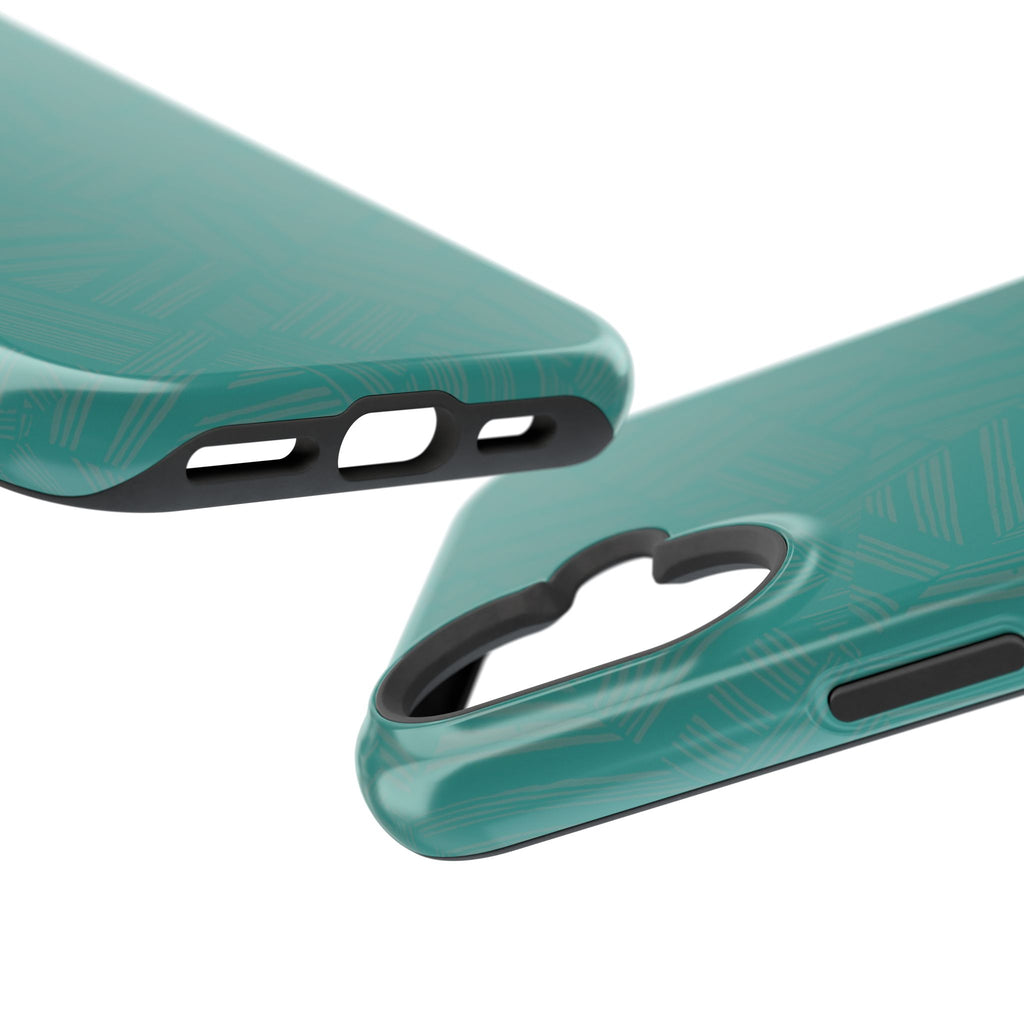 Magnetic Impact-Resistant Phone Case — Teal Geometric Protective Cover, magnetic iphone 18 pro case close-up of teal geometric finish