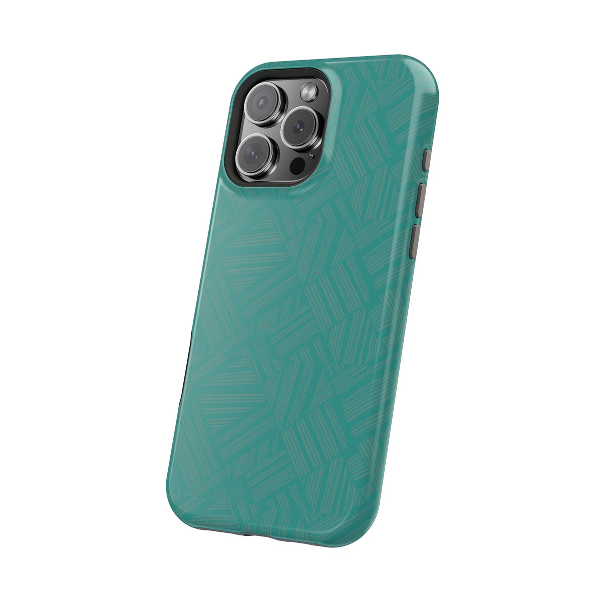 Magnetic Impact-Resistant Phone Case — Teal Geometric Protective Cover, magnetic iphone 18 pro case port and speaker clearance detail