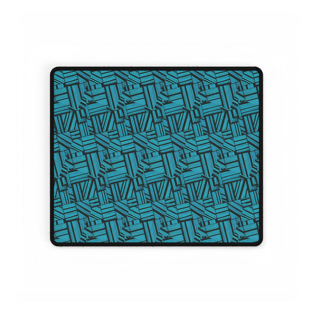 Geometric Teal Desk Mat — Large Patterned Mousepad for Office & Gaming, gaming desk mat featuring a vibrant geometric teal pattern and durable black stitched border