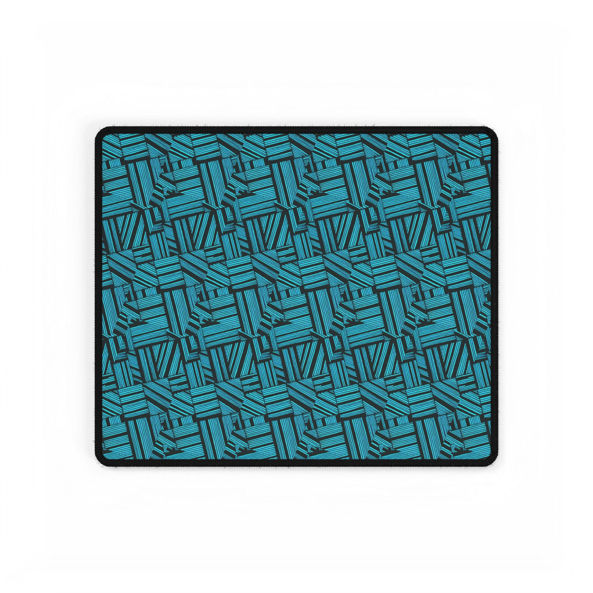 Geometric Teal Desk Mat — Large Patterned Mousepad for Office & Gaming, gaming desk mat featuring a vibrant geometric teal pattern and durable black stitched border