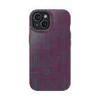 Slim Protective Phone Case With MagSafe, Dual-Layer Impact Protection, Plum Geometric Design, detailed plum and teal geometric phone case rear; slim protective iphone 16 promax  case.