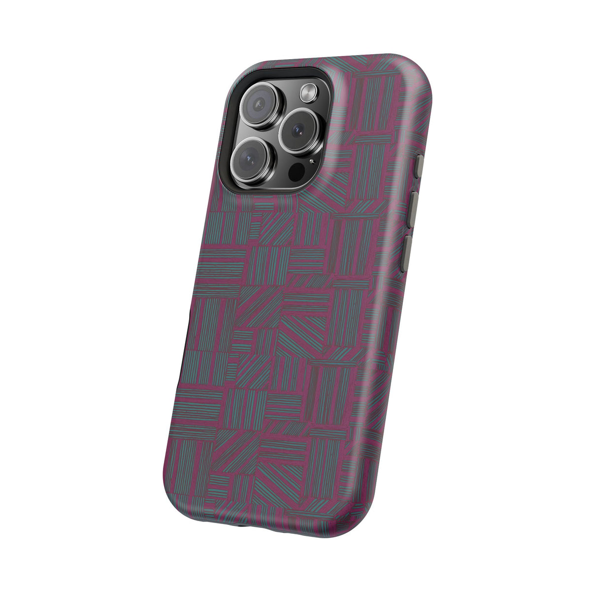 Slim Protective iPhone 16 ProMax Case With MagSafe, Dual-Layer Plum Geometric Design