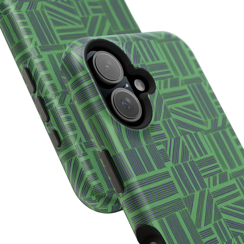 Green Dual Layer iPhone 17 Pro Phone Case, Geometric MagSafe 2-Layer Impact Protection
