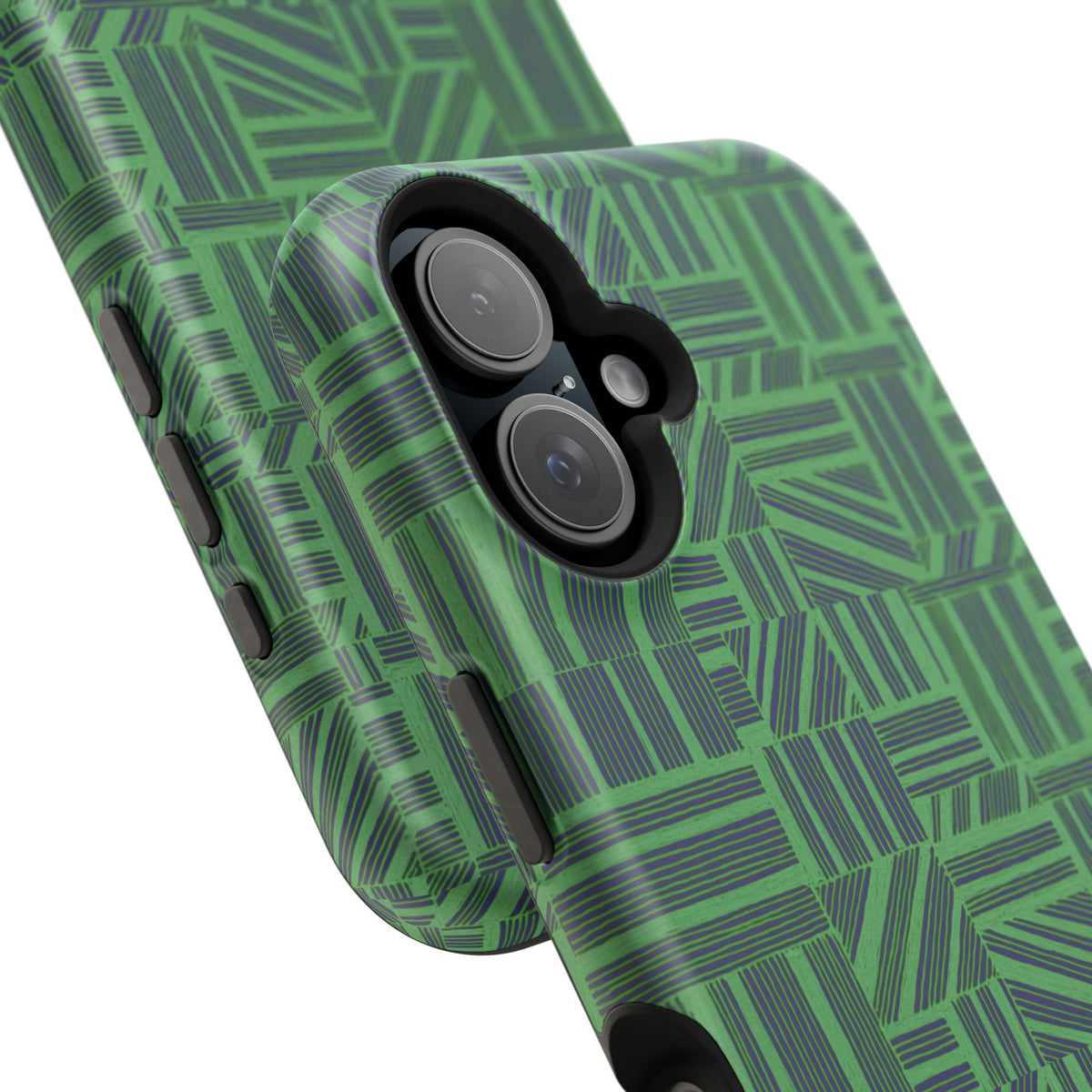 Green Dual Layer iPhone 17 Pro Phone Case, Geometric MagSafe 2-Layer Impact Protection