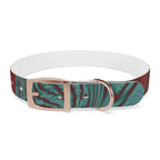 Close-up of the rose gold finish buckle on the Marbled Swirl Dog Collar — Red & Teal Abstract Pet Collar, perfect for hypoallergenic dog collar lovers.