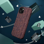 MagSafe Impact Resistant Phone Case - Geometric Brown Pattern, Dual-Layer Protection, angled case lifestyle image; impact resistant iphone 17 pro max case