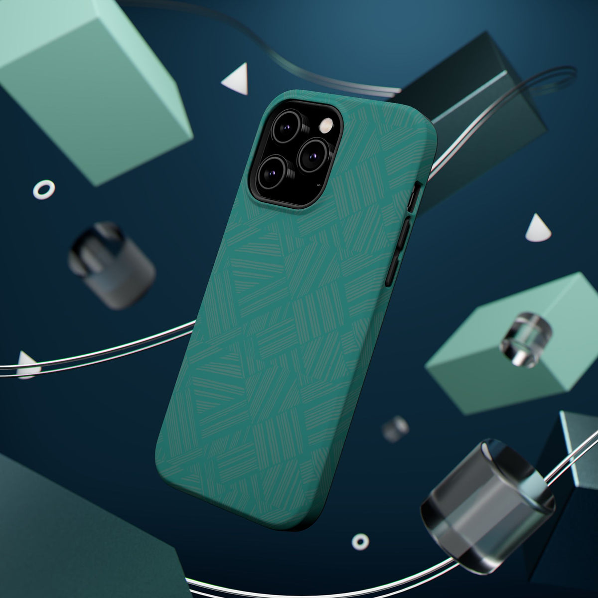 Magnetic Impact-Resistant Phone Case — Teal Geometric Protective Cover, magnetic iphone 18 pro case teal geometric phone protection