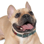 Vintage brass buckle on the Marbled Swirl Dog Collar — Red & Teal Abstract Pet Collar, showcasing its fashionable hypoallergenic dog collar design.