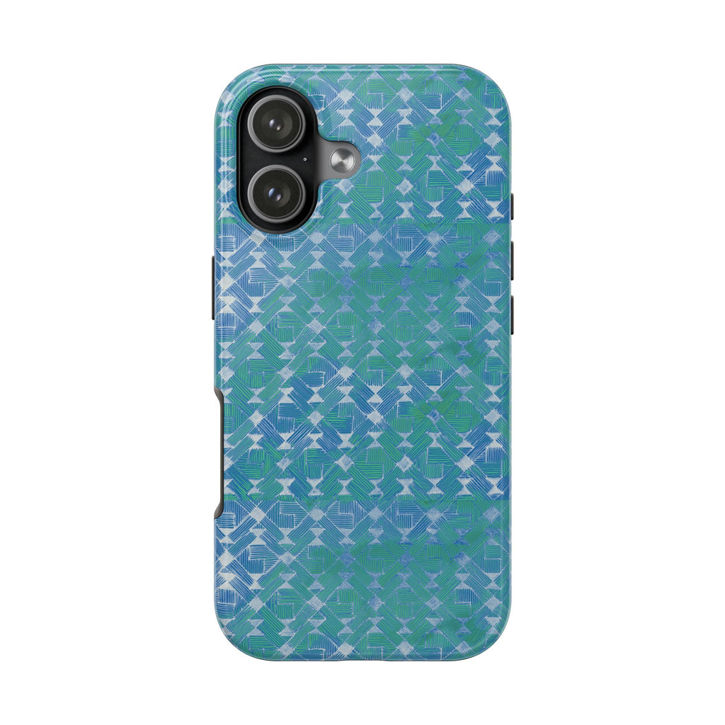 Tough Phone Case — Blue-Green Geometric Watercolor Pattern, shockproof iphone 17 pro case durable glossy shell