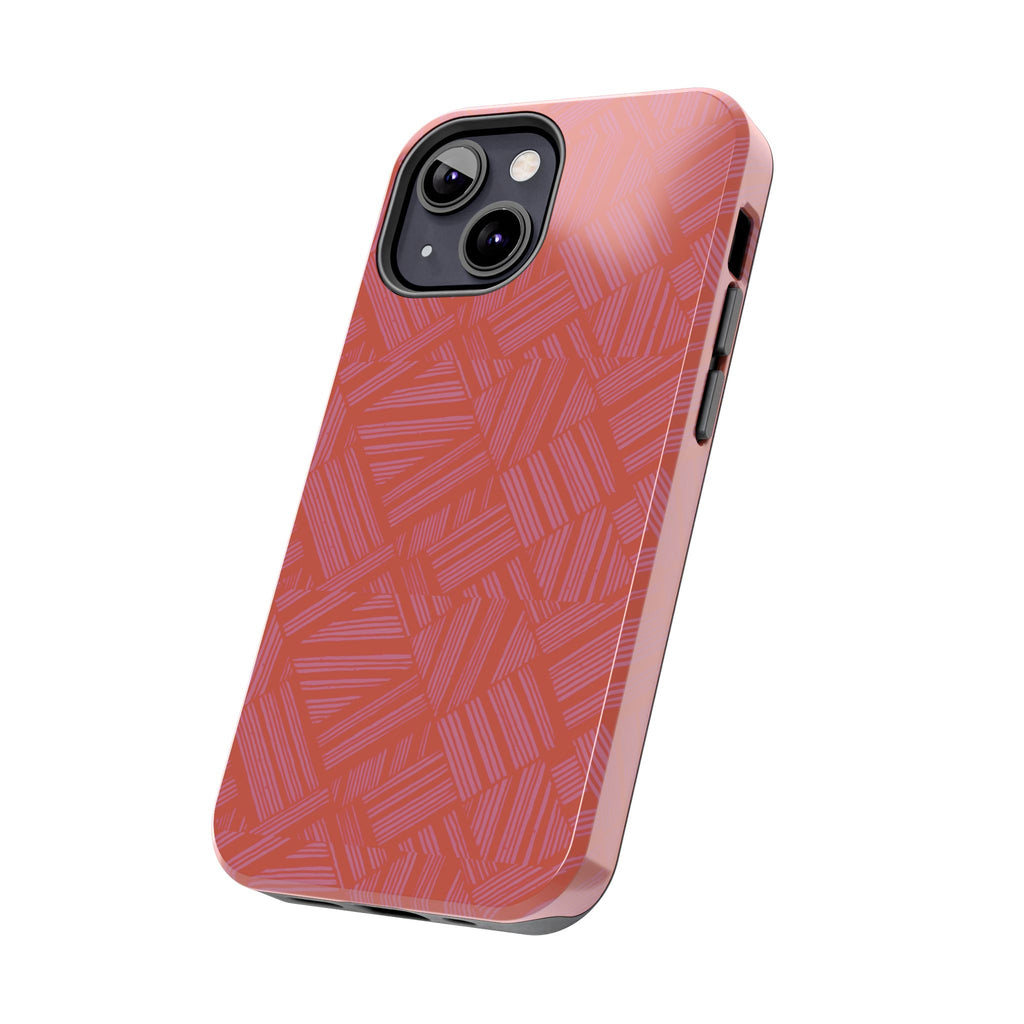 Tough Phone Case — Geometric Coral Pattern Protective Cover, shockproof iphone 18 pro case shown in a lifestyle desk scene