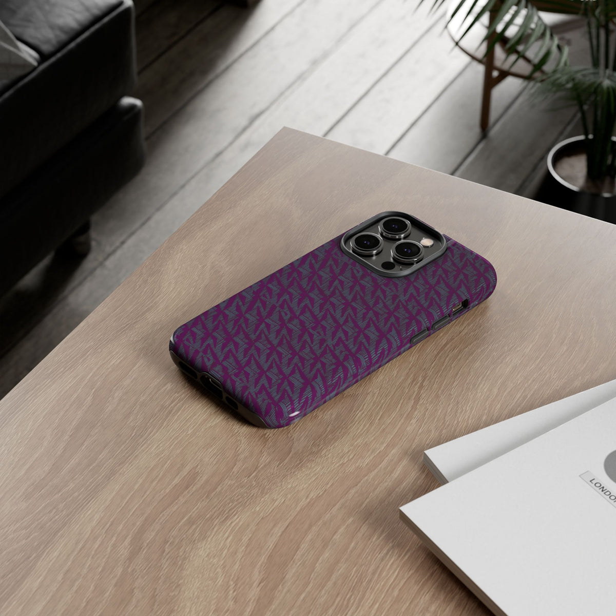 Shockproof Iphone 17 Pro Cover, Purple Geometric Dual-Layer TPU Case, UV-Protected