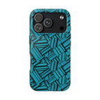 Teal Geometric Tough Phone Case — Durable Protective Phone Case with Modern Stripe Pattern, black camera panel on a shockproof iphone 18 pro max case