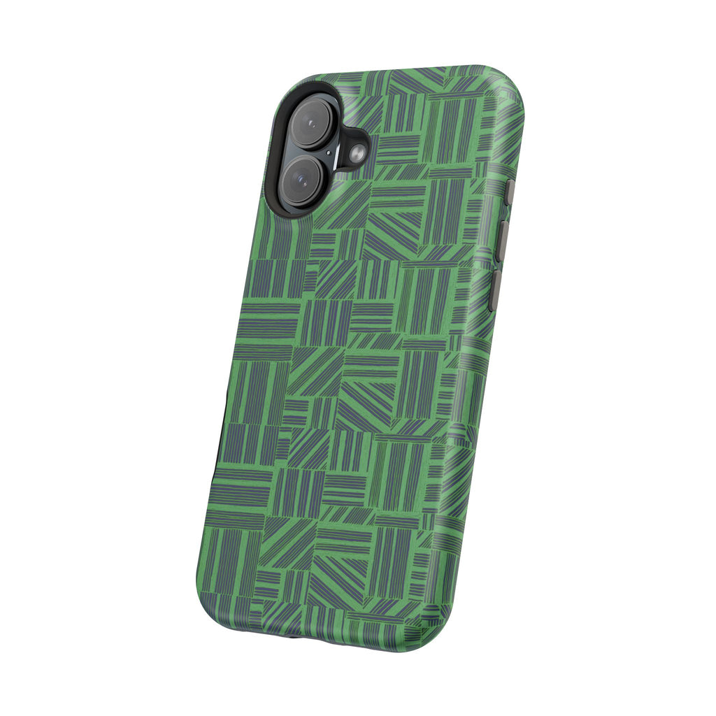 Green Dual Layer iPhone 17 Pro Phone Case, Geometric MagSafe 2-Layer Impact Protection