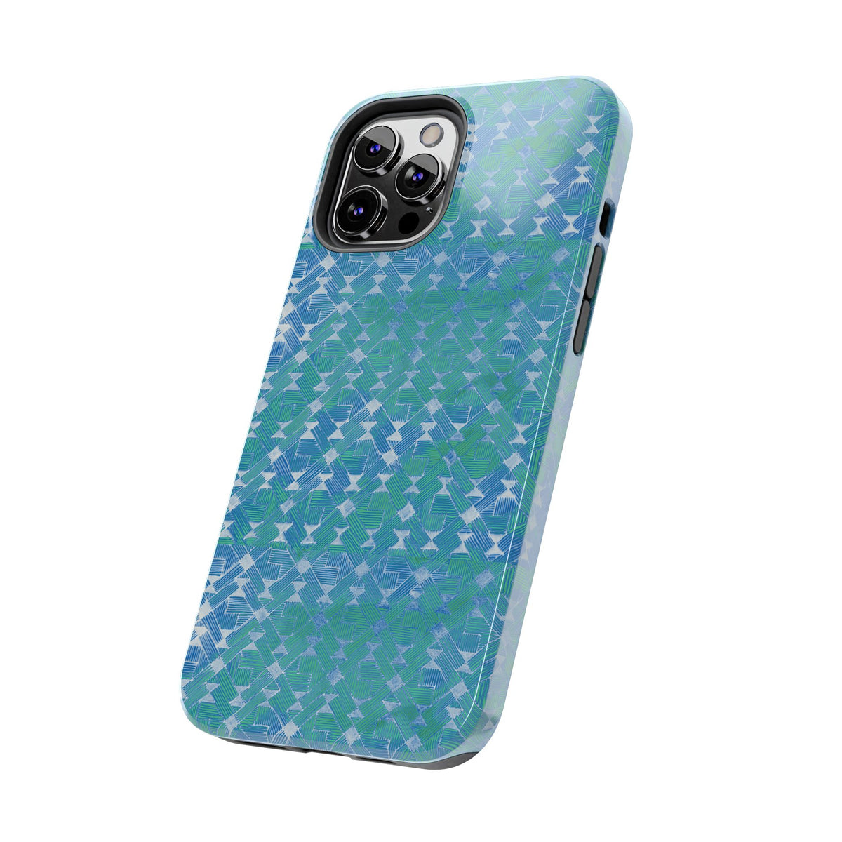 Tough Phone Case — Blue-Green Geometric Watercolor Pattern, shockproof iphone 17 pro case geometric watercolor texture