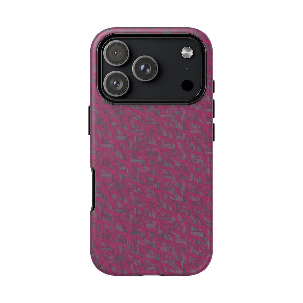 Pink Textured Tough Phone Case — Protective Slim iPhone Cover, durable wireless charging case