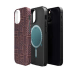 MagSafe Impact Resistant Phone Case - Geometric Brown Pattern, Dual-Layer Protection, raised camera surround close-up; impact resistant iphone 17 pro max case