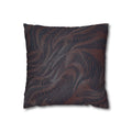 Marbled Brown Swirl Square Pillowcase — Abstract Textured Throw Pillow Cover, a decorative square pillow featuring dark swirls and organic marbled patterns, ideal for adding abstract decor in bedrooms or living rooms. This boho pillow made of soft canvas offers a rustic touch and makes a perfect gift for her, combining modern throw aesthetics with a textured feel.