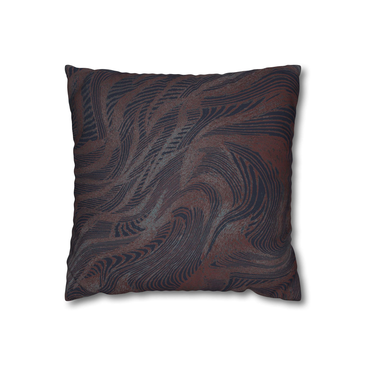 Marbled Brown Swirl Square Pillowcase — Abstract Textured Throw Pillow Cover, a decorative square pillow featuring dark swirls and organic marbled patterns, ideal for adding abstract decor in bedrooms or living rooms. This boho pillow made of soft canvas offers a rustic touch and makes a perfect gift for her, combining modern throw aesthetics with a textured feel.