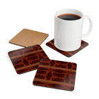 Geometric Corkwood Coaster Set — Rustic Brown Tribal Pattern (4-Pack)