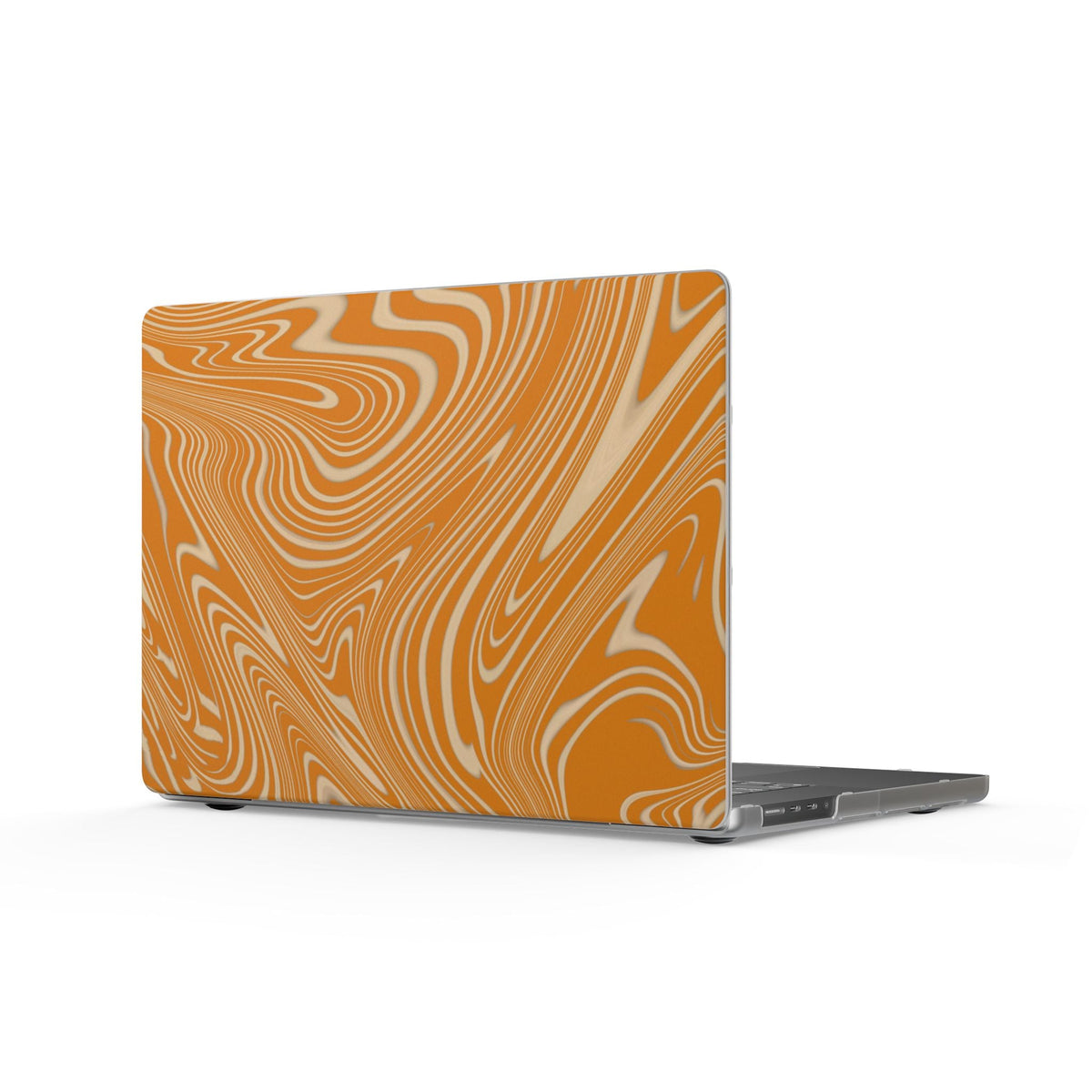 Orange Marble Swirl Matte MacBook Case - Abstract Retro Laptop Cover, featuring a vibrant marbled design, a scratch resistant laptop cover that combines style and protection for your MacBook.
