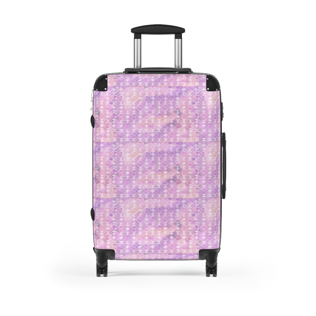 Pink Pastel Pattern Suitcase — Floral Grid Carry-On Luggage