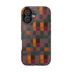 Impact-Resistant Phone Case — Retro Checkerboard Pattern, Fractyl wireless charging iphone 18 pro case with a vibrant retro grid pattern and smooth protective finish.