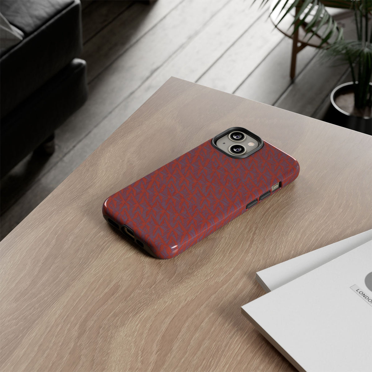 Wireless Charging iPhone 17 ProMax Case – Rugged Red Pebble Texture Shockproof Cover