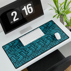 Geometric Teal Desk Mat — Large Patterned Mousepad for Office & Gaming, large gaming desk mat styled on a modern office desk with keyboard and white mouse