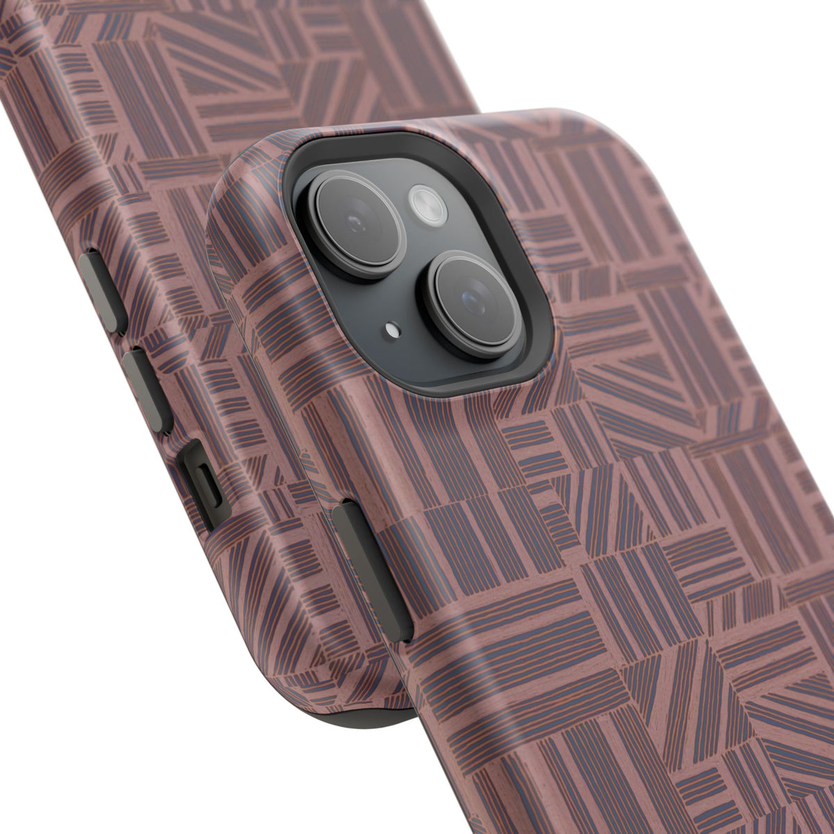 MagSafe Impact Resistant Phone Case - Geometric Brown Pattern, Dual-Layer Protection, close-up of geometric brown case texture; impact resistant iphone 17 pro max case