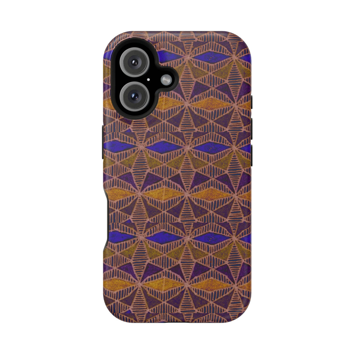 Phone Case — Geometric Tribal Pattern Magnetic Impact-Resistant Case, Fractyl impact resistant iphone 16 pro case with geometric print aligned around the camera module.