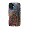 Magnetic Impact-Resistant Phone Case — Geometric Cactus Pattern, an impact resistant iphone 17 pro case with a colorful geometric cactus design and precise camera cutouts.