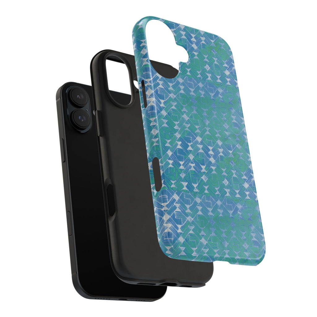 Tough Phone Case — Blue-Green Geometric Watercolor Pattern, shockproof iphone 17 pro case protective two-piece construction
