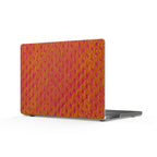 Back view of the Orange Pink Houndstooth Matte MacBook Case, showcasing its vibrant texture. This retro MacBook skin is perfect for the back to school season, ideal as a colorful case for college students and creative laptop users. A stylish choice for female students seeking protective skin for their tech gifts, this laptop cover combines functionality with flair as a matte laptop that enhances work from home setups.