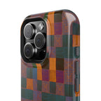 Impact-Resistant Phone Case — Retro Checkerboard Pattern, Fractyl wireless charging iphone 18 pro case highlighting its colorful geometric print and precise phone openings.