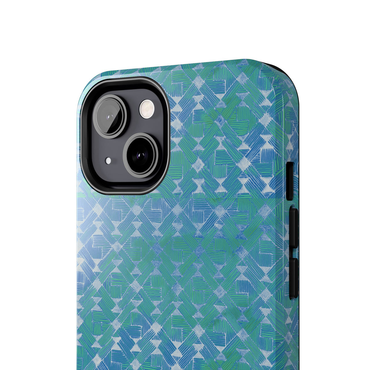 Tough Phone Case — Blue-Green Geometric Watercolor Pattern, shockproof iphone 17 pro case protective shell close-up