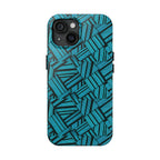 Teal Geometric Tough Phone Case — Durable Protective Phone Case with Modern Stripe Pattern, close-up rear view of a shockproof iphone 18 pro max case
