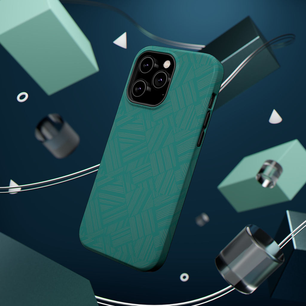 Magnetic Impact-Resistant Phone Case — Teal Geometric Protective Cover, magnetic iphone 18 pro case magnetic charging compatibility view