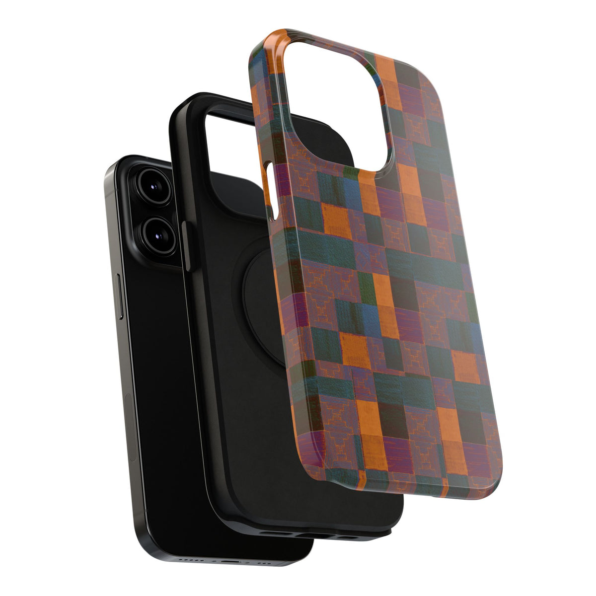 Impact-Resistant Phone Case — Retro Checkerboard Pattern, Fractyl wireless charging iphone 18 pro case highlighting the raised camera surround and smooth edge protection.
