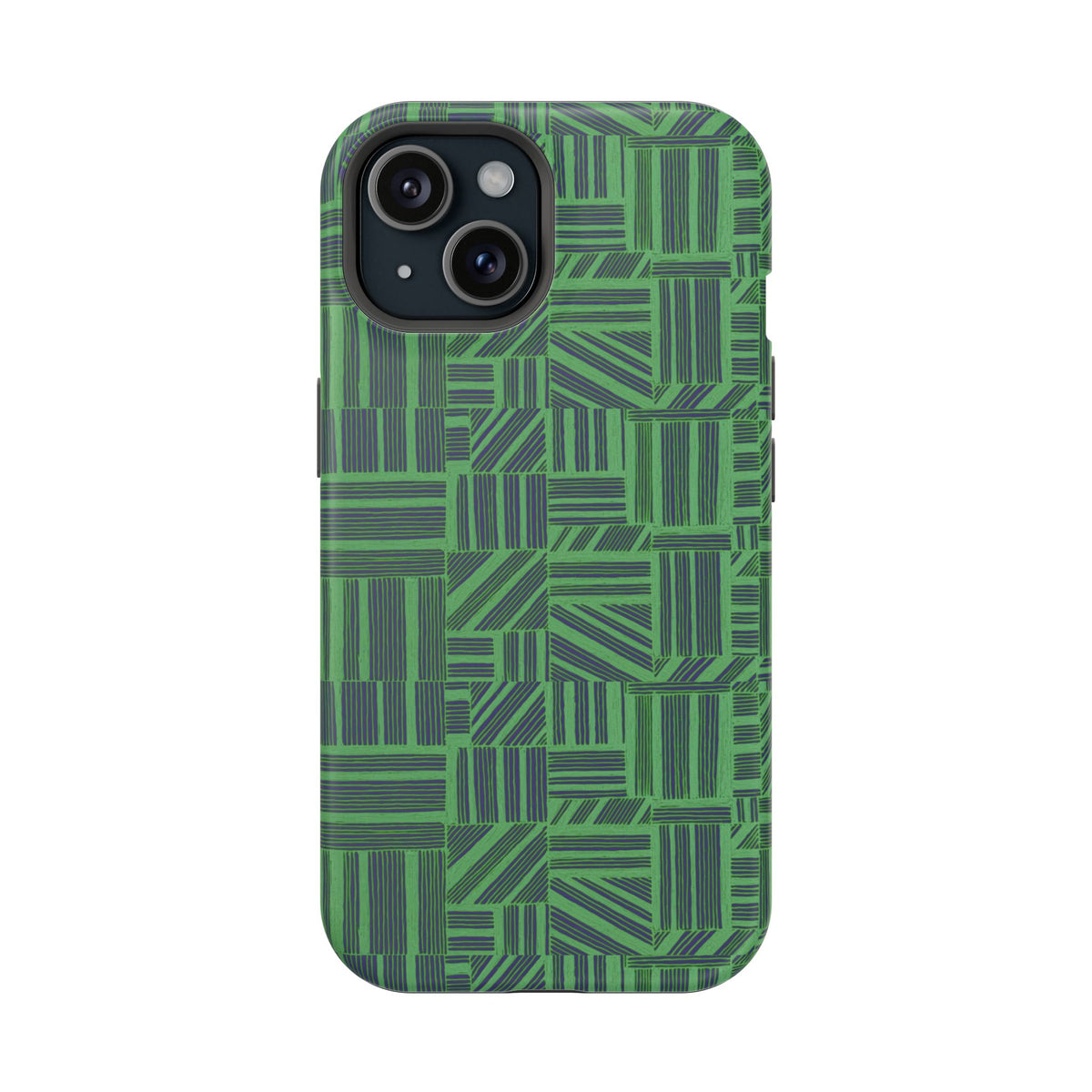 Green Magnetic Phone Case — 2-Layer Geometric MagSafe-Compatible Impact-Resistant Cover, green magnetic phone case- price match with CASETiFY and Casely, protective case with raised camera surround.