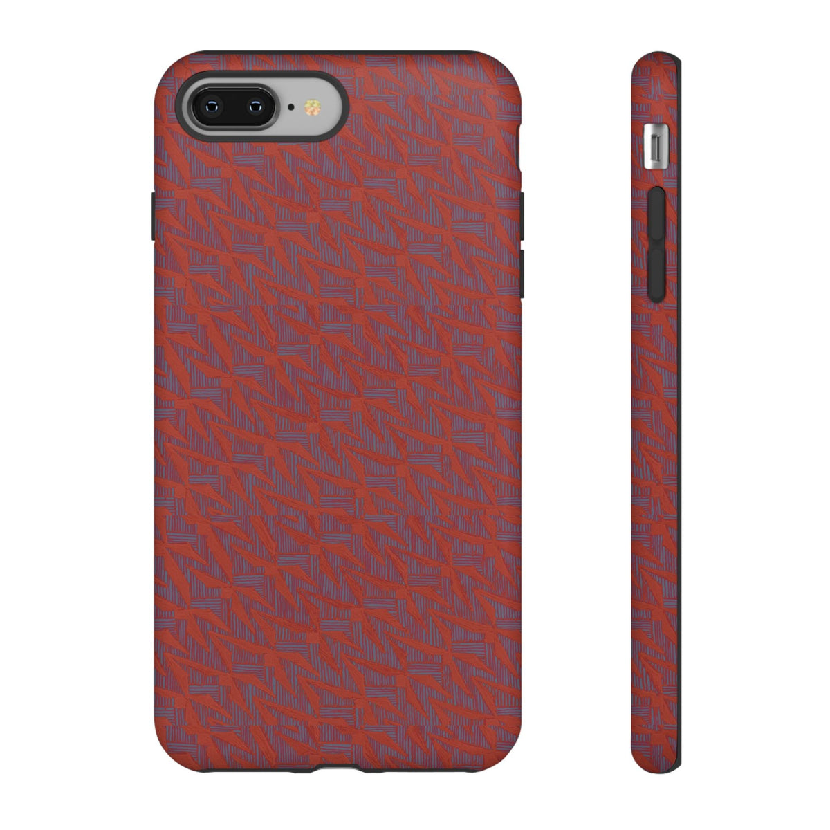 Red Pebble Texture Tough Phone Case — Rugged Shockproof iPhone Cover, wireless charging iphone 17 promax case side view with precise port openings