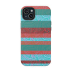Striped Teal & Coral Magnetic Impact Phone Case textured marbled stripe design, Fractyl magsafe compatible iphone 18 pro max case