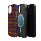 Phone Case — Geometric Tribal Pattern Magnetic Impact-Resistant Case, Fractyl impact resistant iphone 16 pro case displaying an elegant purple and amber tribal pattern.